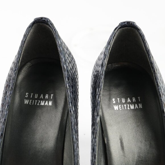 Stuart Weitzman Womens Logo Plainfield Pumps Size 8 Blue Python Heel Dress Shoes - Picture 9 of 12